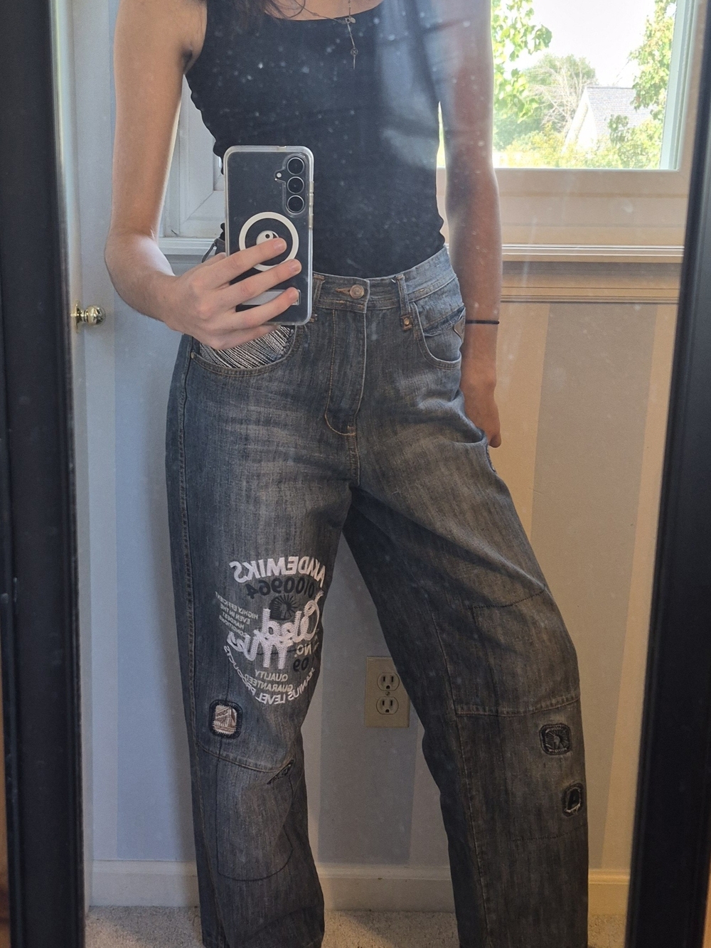 Akademiks Vintage-Inspired Gray Patchwork Women’s Jeans